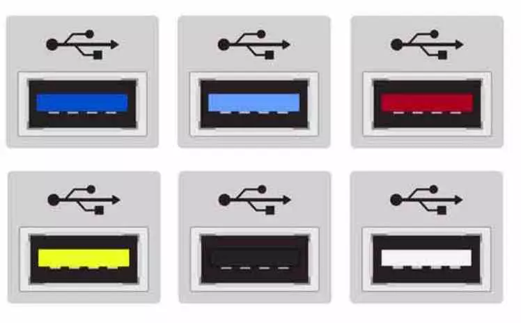 diferentes colores de puertos usb